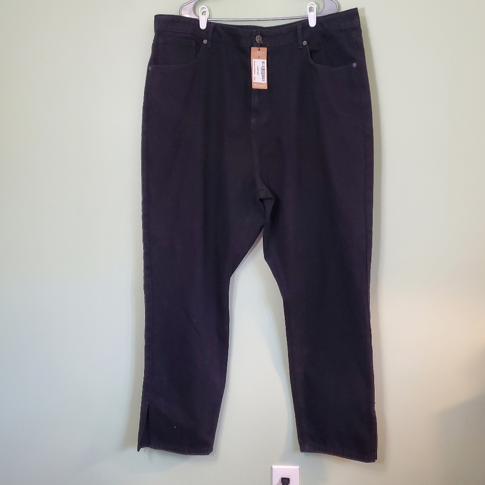 NWT Nasty Gal ATC Women's Plus Size 20 Black Organic Denim Split Hem Mom Jeans